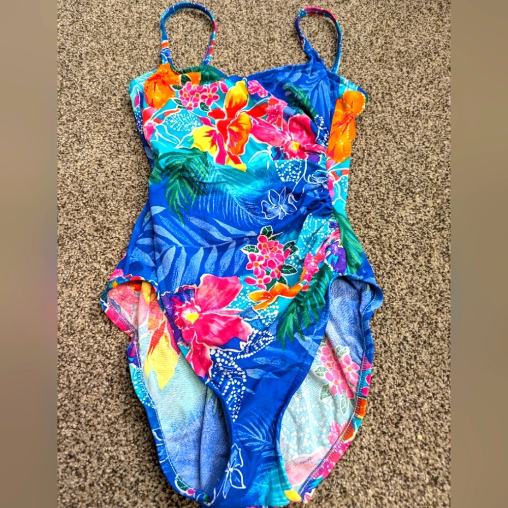 Vintage Cole Of California One Piece Tropical High Cut Swimsuit